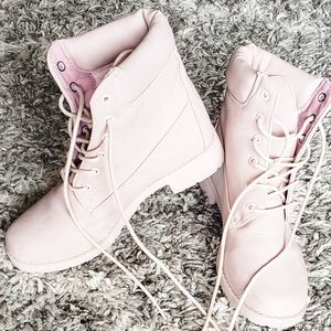 Light Pink Lace Up Boots